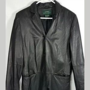 Ralph Lauren Men's Black Leather Trench Coat Size